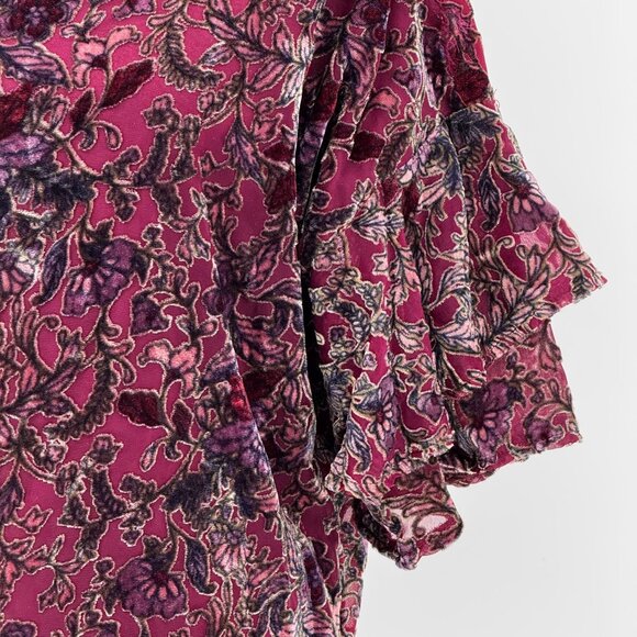 Lily White Womens M Velvet Burnout Top With Ruffle Tiered Sleeves & Floral Print - Picture 6 of 9